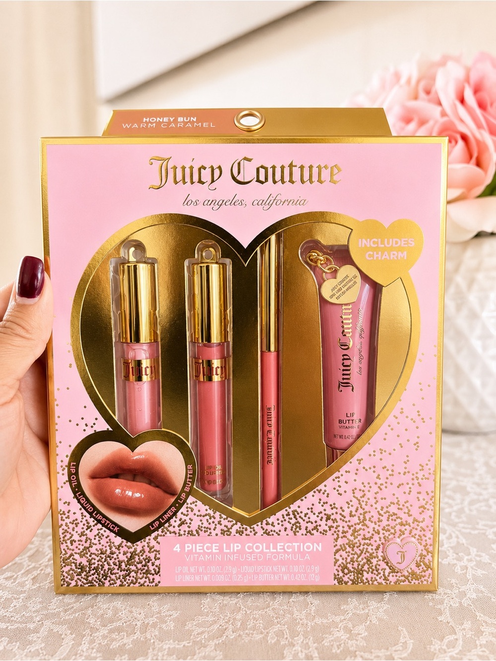 Juicy Couture 4 Pc Lip Collection Honey Bun Warm Caramel Gift Set New